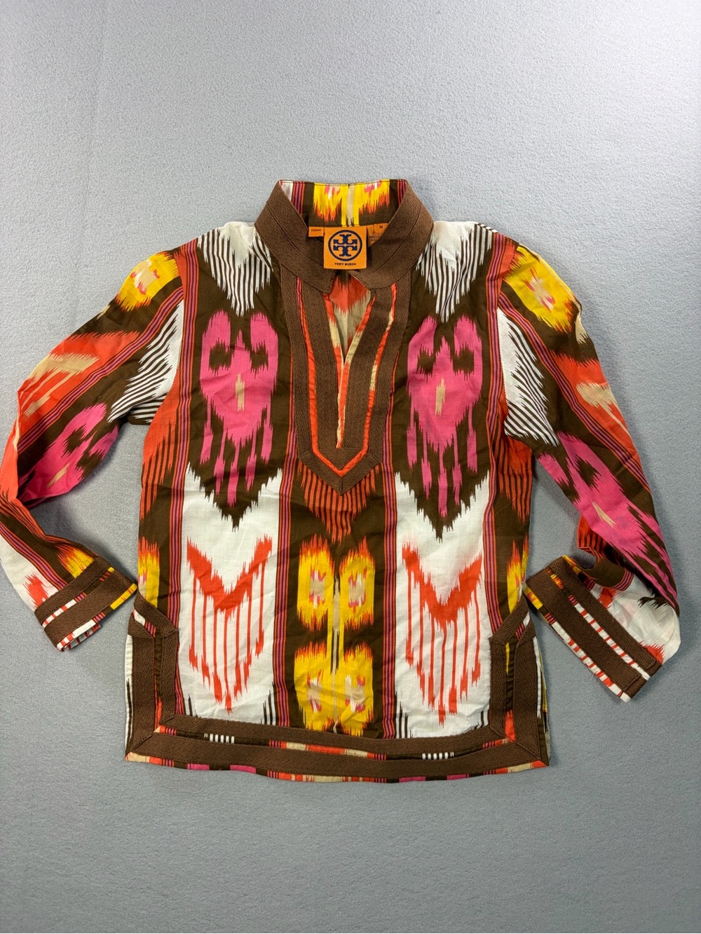 Tory Burch Multicolor Ikat Long-Sleeve Girls' Top - Brown, Pink, Yellow